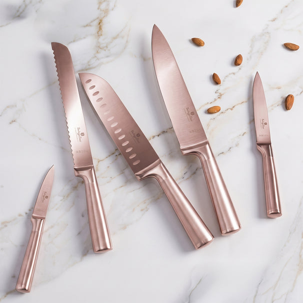 BerlingerHaus Knivblok Roséguld 6-delt - Kokkekniv, Brødkniv, Santokukniv, Skærekkniv & Skrækniv