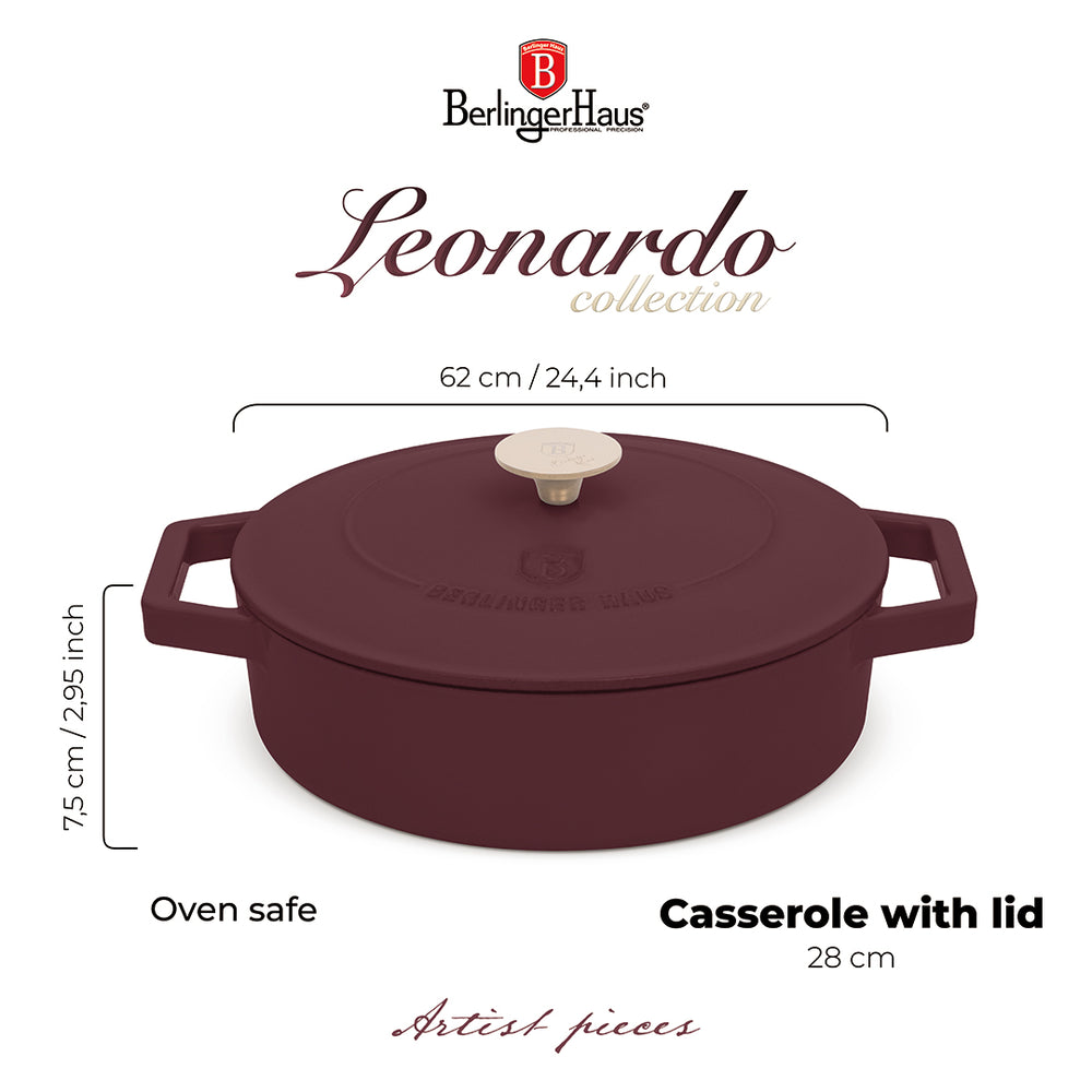 BerlingerHaus Sauteerpande Mat Bordeaux - Gussejern - ø 26 cm - egnet til alle varmekilder - emaljeret non-stick belægning