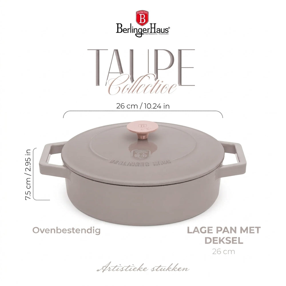 BerlingerHaus Sauteerpande Taupe - Støbejern - ø 26 cm - egnet til alle varmekilder - emaljeret non-stick belægning