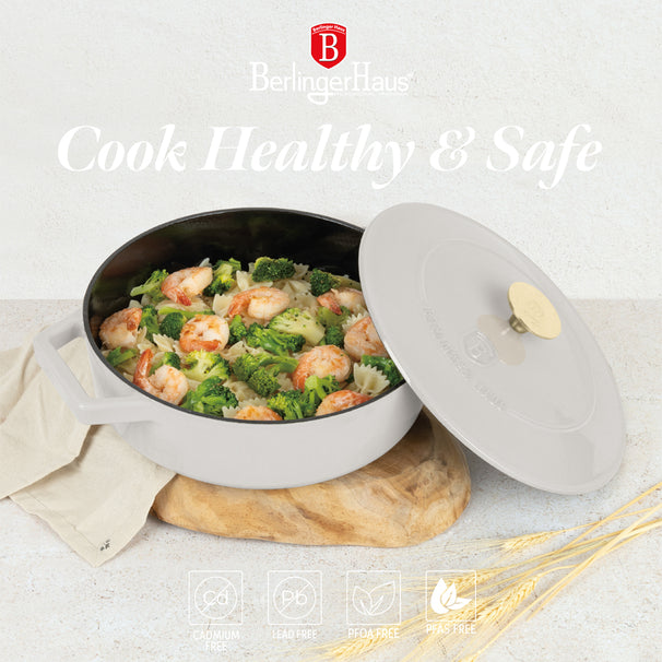 BerlingerHaus Sauteerpande Mat Creme - Støbejern - ø 26 cm - egnet til alle varmekilder - emaljeret non-stick belægning