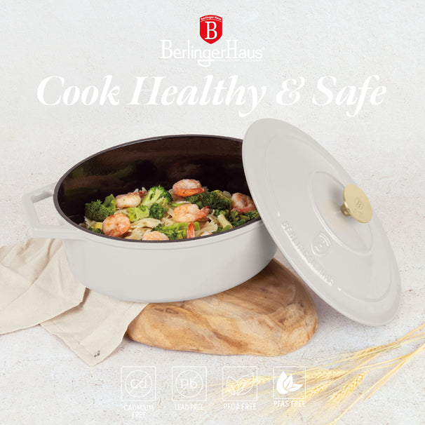 BerlingerHaus Stegegryde Mat Crème Oval - Støbejern - 30 x 22 cm - egnet til alle varmekilder - emaljeret non-stick belægning