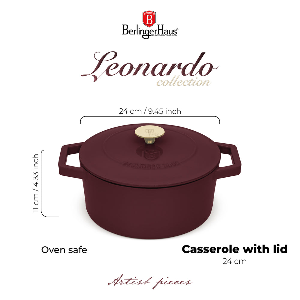 BerlingerHaus Gryde Mat Bordeaux - Gussejern - ø 24 cm - egnet til alle varmekilder - emaljeret non-stick belægning
