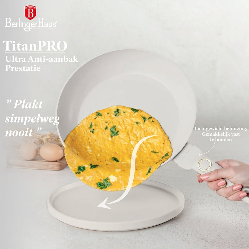 BerlingerHaus Stegepandesæt Mat Creme 3-Delt - ø 20, 24 & 28 cm - egnet til alle varmekilder - standard non-stick belægning