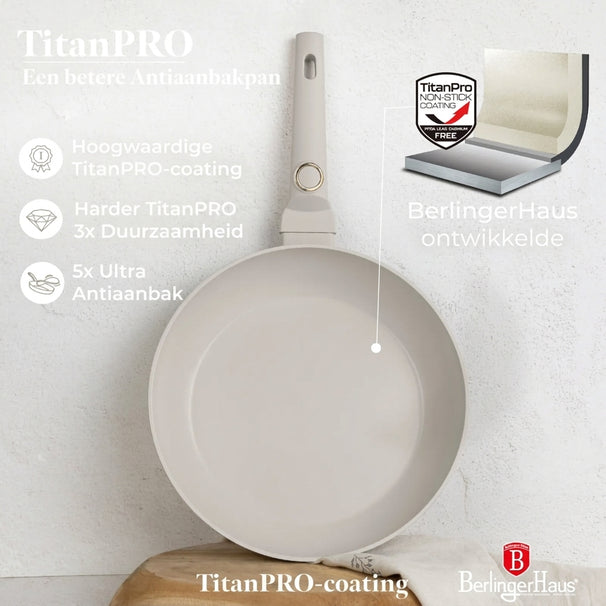 BerlingerHaus Stegepandesæt Mat Creme 3-Delt - ø 20, 24 & 28 cm - egnet til alle varmekilder - standard non-stick belægning