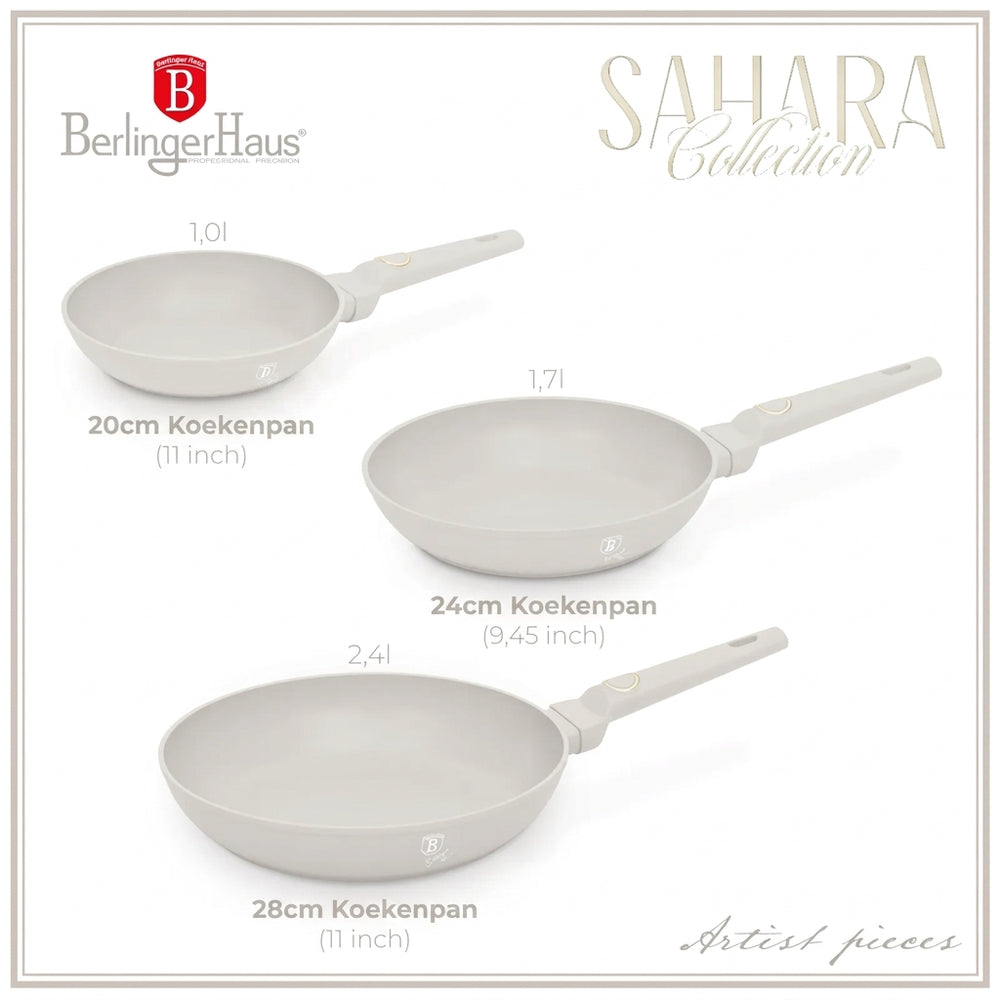 BerlingerHaus Stegepandesæt Mat Creme 3-Delt - ø 20, 24 & 28 cm - egnet til alle varmekilder - standard non-stick belægning