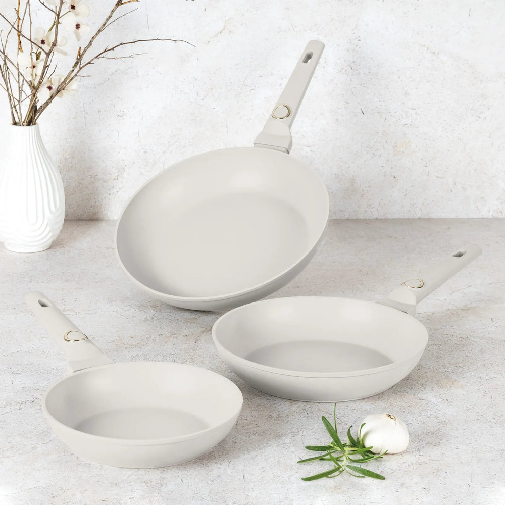 BerlingerHaus Stegepandesæt Mat Creme 3-Delt - ø 20, 24 & 28 cm - egnet til alle varmekilder - standard non-stick belægning