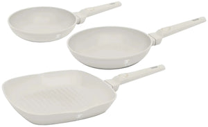 BerlingerHaus Stegepandssæt Mat Creme 3-Delt - Stegepande ø 20 & 24 cm, Grillpande 28 cm - Egnet til alle varmekilder