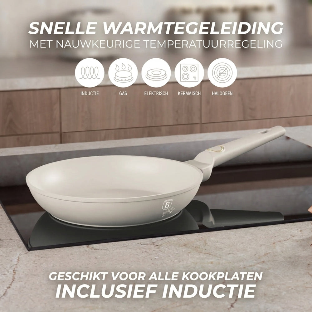 BerlingerHaus Stegepandssæt Mat Creme 3-Delt - Stegepande ø 20 & 24 cm, Grillpande 28 cm - Egnet til alle varmekilder