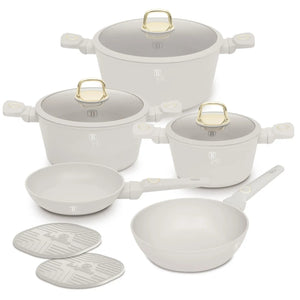 BerlingerHaus Pandesæt Mat Creme 7-Delig - Kogepande ø 20, 24, 28 cm & Stegepande ø 20, 24 cm - egnet til alle varmekilder