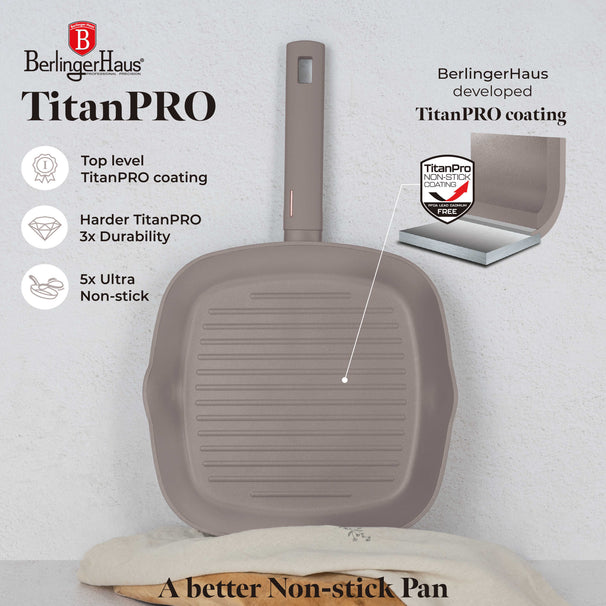 BerlingerHaus Grillpande Taupe 28 x 28 cm - egnet til alle varmekilder - standard non-stick belægning