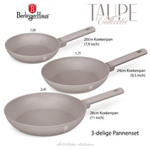 BerlingerHaus Stegepandesæt Taupe 3-Delt - ø 20, 24 & 28 cm - egnet til alle varmekilder - standard non-stick belægning