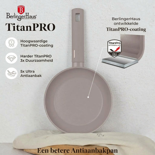 BerlingerHaus Stegepandesæt Taupe 3-Delt - ø 20, 24 & 28 cm - egnet til alle varmekilder - standard non-stick belægning