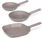 BerlingerHaus Stegepande Sæt Taupe 3-Delt - Stegepande ø 20 & 24 cm, Grillpande 28 cm - Egnet til alle varmekilder