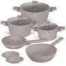 BerlingerHaus Pandesæt Taupe 7-Delt - Kogepande ø 20, 24, 28 cm & Stegepande ø 20, 24 cm - egnet til alle varmekilder