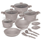 BerlingerHaus Grydesæt Taupe 11-Delt - Kogepande ø 20, 24, 28 cm, Stegepande ø 24, 28 cm & Kasserolle ø 16 cm - egnet til alle varmekilder
