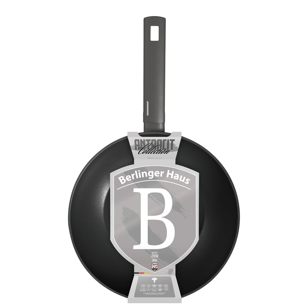 BerlingerHaus Wokpande Mat Antracit ø 28 cm - egnet til alle varmekilder - standard non-stick belægning