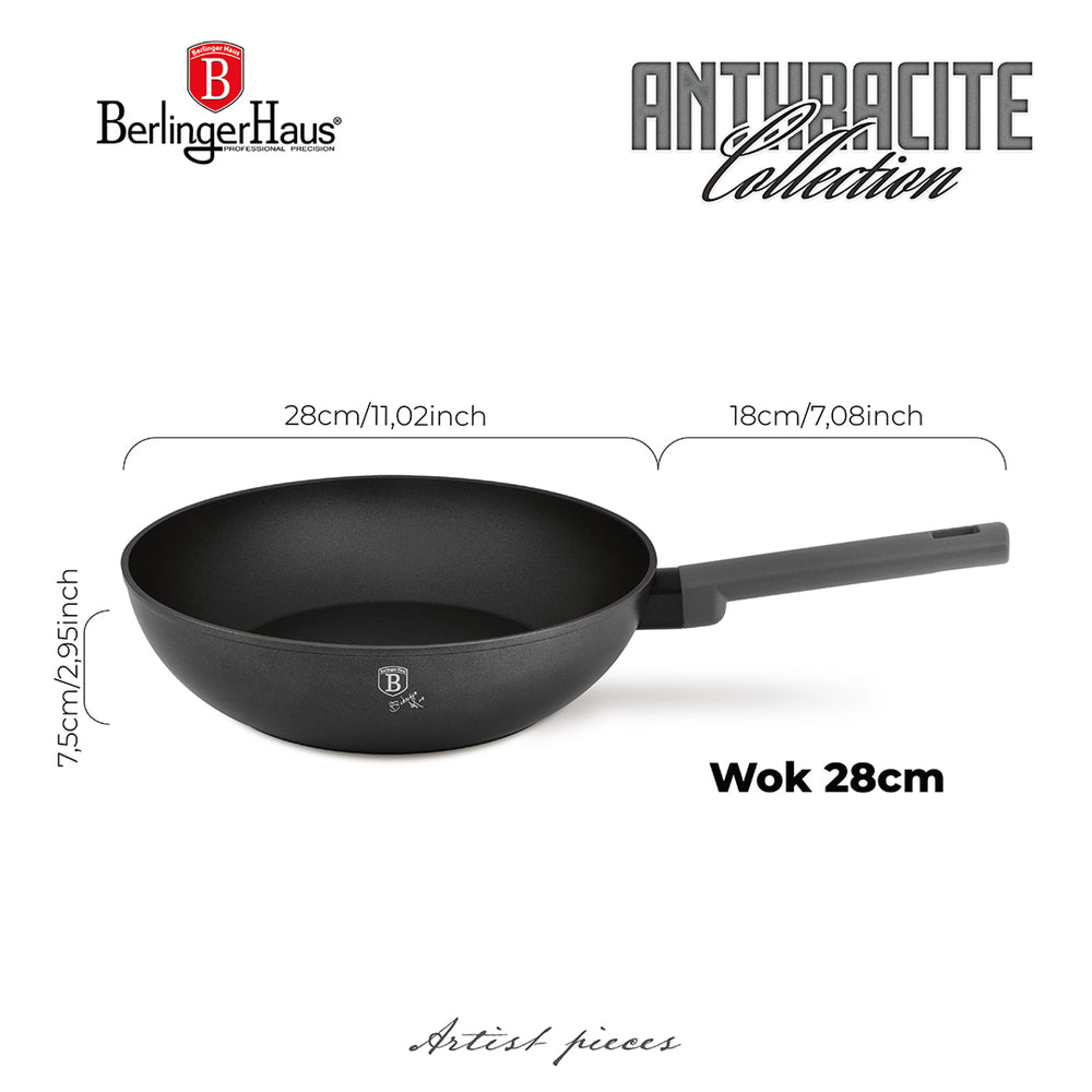 BerlingerHaus Wokpande Mat Antracit ø 28 cm - egnet til alle varmekilder - standard non-stick belægning