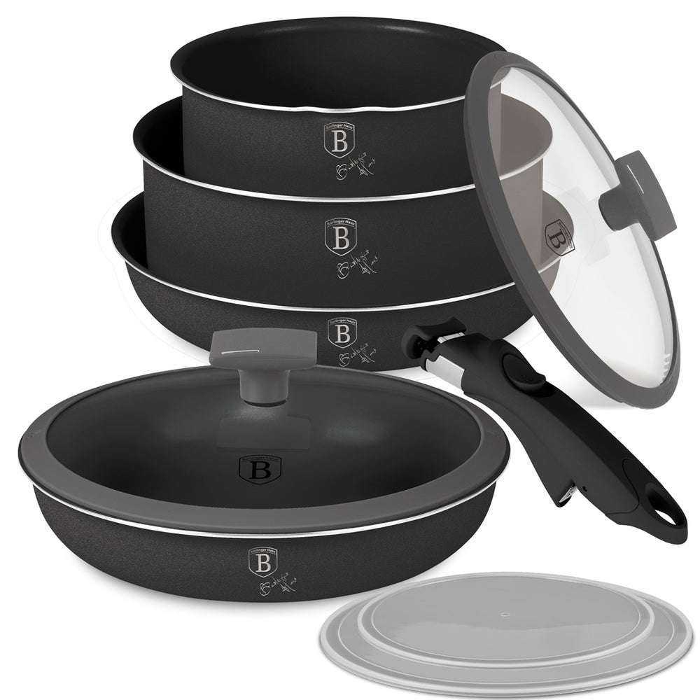 BerlingerHaus Pandesæt Click-it Mat Antracit 6-delt - Kogepande ø 16 & 20 cm, Stegepande ø 20 & 24 cm - egnet til alle varmekilder