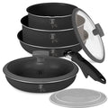 BerlingerHaus Pandesæt Click-it Mat Antracit 6-delt - Kogepande ø 16 & 20 cm, Stegepande ø 20 & 24 cm - egnet til alle varmekilder