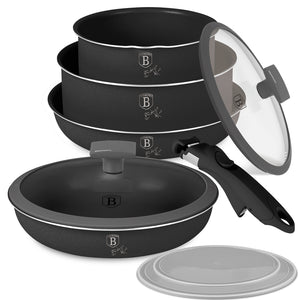 BerlingerHaus Pandesæt Click-it Mat Antracit 6-delt - Kogepande ø 16 & 20 cm, Stegepande ø 20 & 24 cm - egnet til alle varmekilder