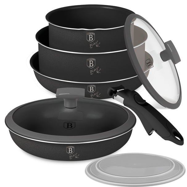 BerlingerHaus Pandesæt Click-it Mat Antracit 6-delt - Kogepande ø 16 & 20 cm, Stegepande ø 20 & 24 cm - egnet til alle varmekilder