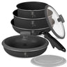 BerlingerHaus Pandesæt Click-it Mat Antracit 6-delt - Kogepande ø 16 & 20 cm, Stegepande ø 20 & 24 cm - egnet til alle varmekilder
