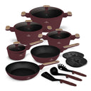 BerlingerHaus Pannenset Nordic Mat Bordeaux 11-Delt - Kogepande ø 20, 24, 28 cm, Stegepande ø 24, 28 cm & Kasserolle ø 16 cm - Egnet til alle varmekilder