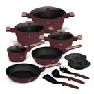 BerlingerHaus Pannenset Nordic Mat Bordeaux 11-Delt - Kogepande ø 20, 24, 28 cm, Stegepande ø 24, 28 cm & Kasserolle ø 16 cm - Egnet til alle varmekilder