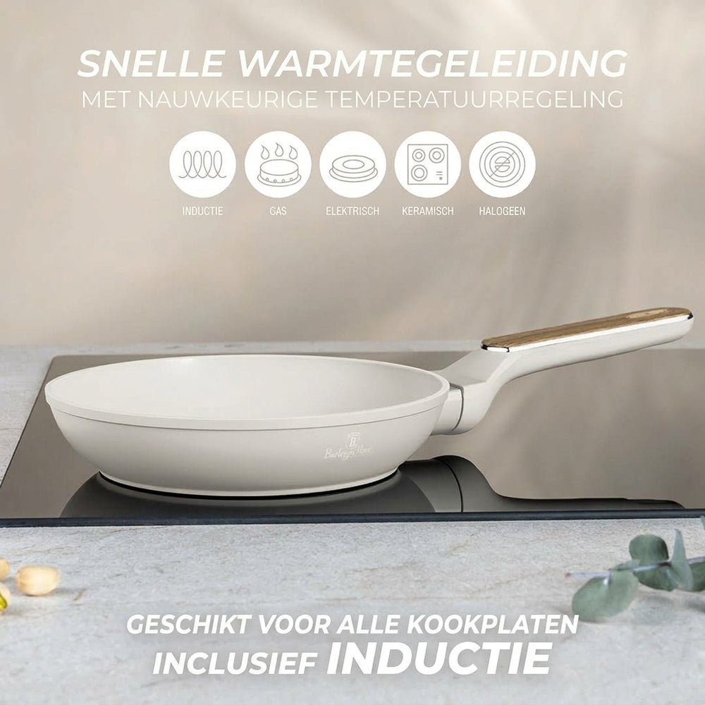 BerlingerHaus Pandesæt Nordic Mat Creme 7-Delig - Kogepande ø 20, 24, 28 cm & Stegepande ø 20, 24 cm - egnet til alle varmekilder