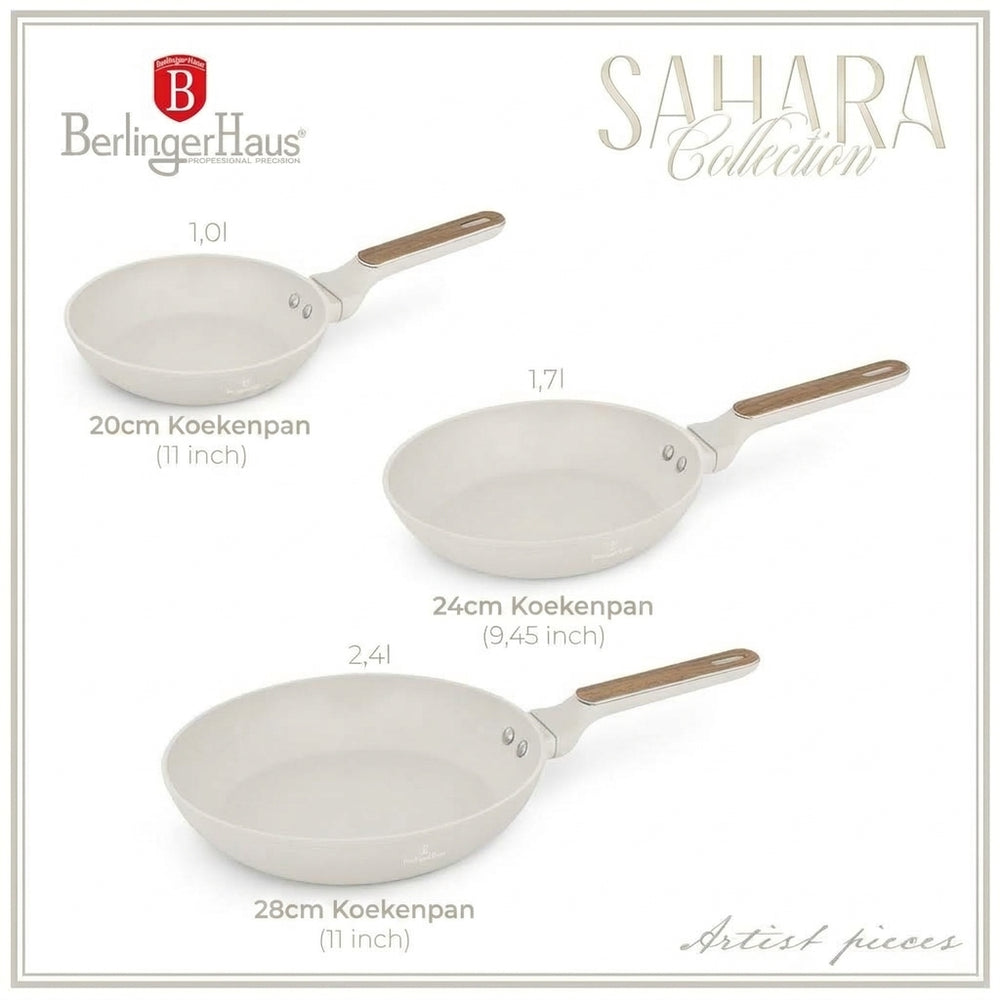 BerlingerHaus Stegepandesæt Nordic Mat Creme 3-Delt - ø 20, 24 & 28 cm - egnet til alle varmekilder - standard non-stick belægning