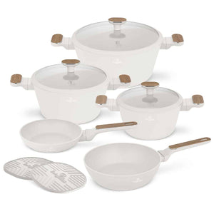 BerlingerHaus Pandesæt Nordic Mat Creme 7-Delig - Kogepande ø 20, 24, 28 cm & Stegepande ø 20, 24 cm - egnet til alle varmekilder