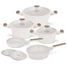 BerlingerHaus Pandesæt Nordic Mat Creme 7-Delig - Kogepande ø 20, 24, 28 cm & Stegepande ø 20, 24 cm - egnet til alle varmekilder