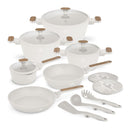 BerlingerHaus Pandesæt Nordic Mat Creme 11-Delig - Kogepande ø 20, 24, 28 cm, Stegepande ø 24, 28 cm & Kasserolle ø 16 cm - egnet til alle varmekilder