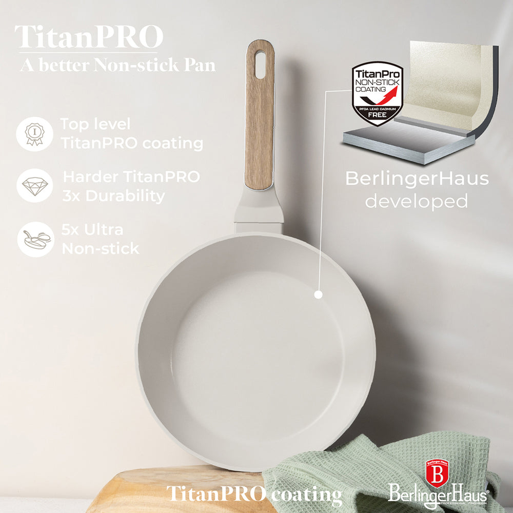 BerlingerHaus Pandesæt Nordic Mat Creme 11-Delig - Kogepande ø 20, 24, 28 cm, Stegepande ø 24, 28 cm & Kasserolle ø 16 cm - egnet til alle varmekilder