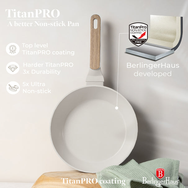 BerlingerHaus Pandesæt Nordic Mat Creme 11-Delig - Kogepande ø 20, 24, 28 cm, Stegepande ø 24, 28 cm & Kasserolle ø 16 cm - egnet til alle varmekilder