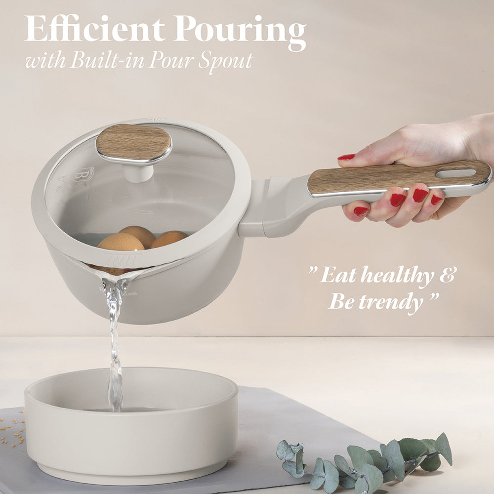 BerlingerHaus Pandesæt Nordic Mat Creme 11-Delig - Kogepande ø 20, 24, 28 cm, Stegepande ø 24, 28 cm & Kasserolle ø 16 cm - egnet til alle varmekilder