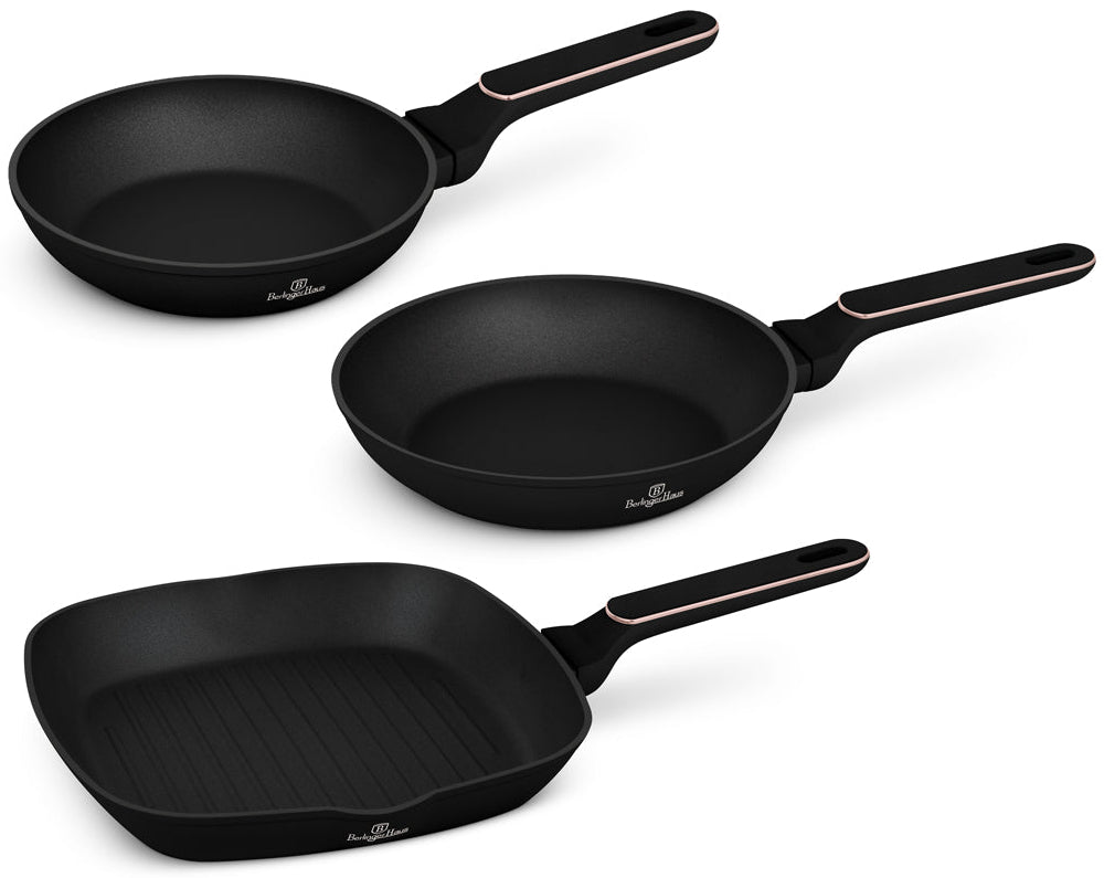 BerlingerHaus Stegepandesæt Sort Roséguld 3-Delt - ø 20, 24 & 28 cm - egnet til alle varmekilder - standard non-stick belægning