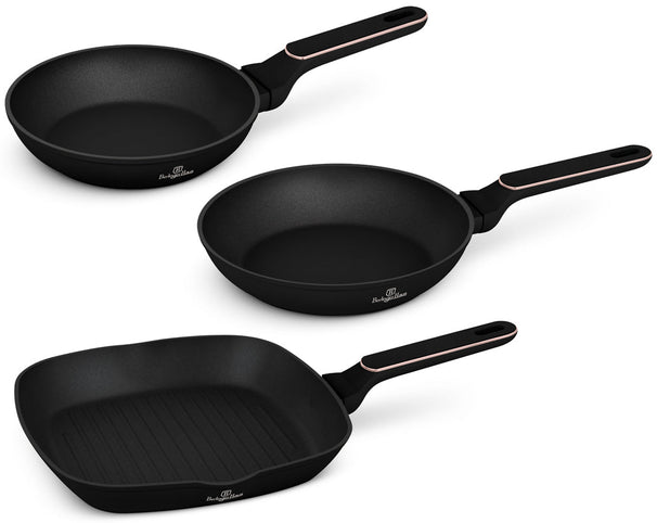 BerlingerHaus Stegepandesæt Sort Roséguld 3-Delt - ø 20, 24 & 28 cm - egnet til alle varmekilder - standard non-stick belægning