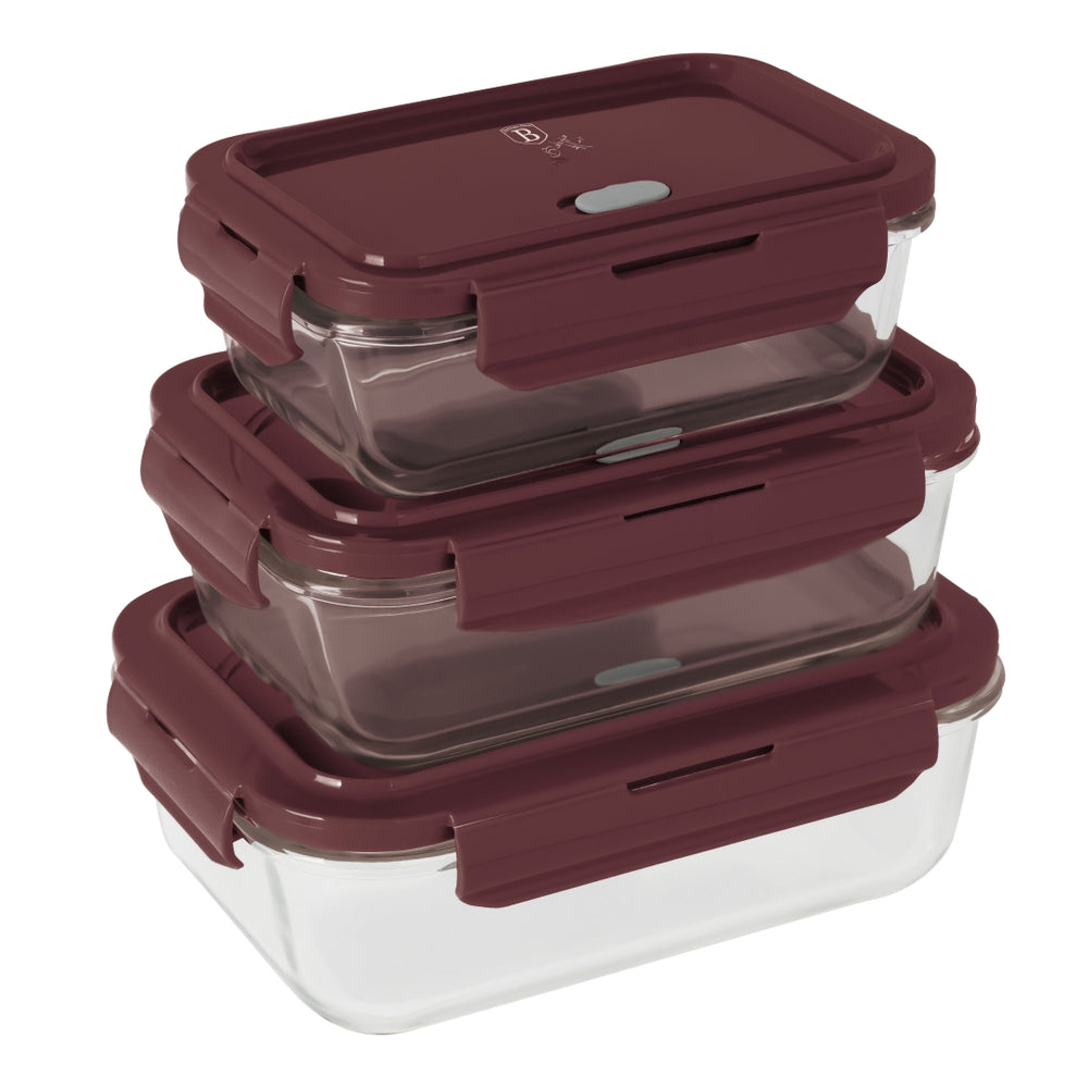 BerlingerHaus Glas Opbevaringsbokse Mat Bordeaux - 3-delt - 570 ml, 840 ml & 1.18 Liter