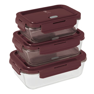 BerlingerHaus Glas Opbevaringsbokse Mat Bordeaux - 3-delt - 570 ml, 840 ml & 1.18 Liter