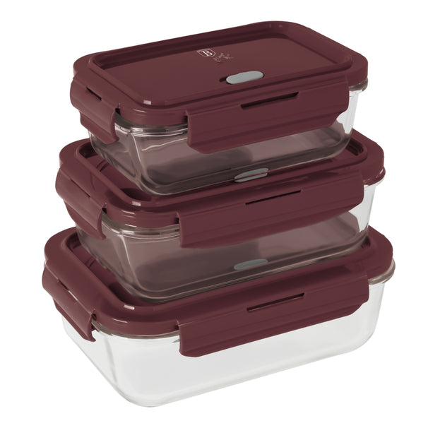 BerlingerHaus Glas Opbevaringsbokse Mat Bordeaux - 3-delt - 570 ml, 840 ml & 1.18 Liter