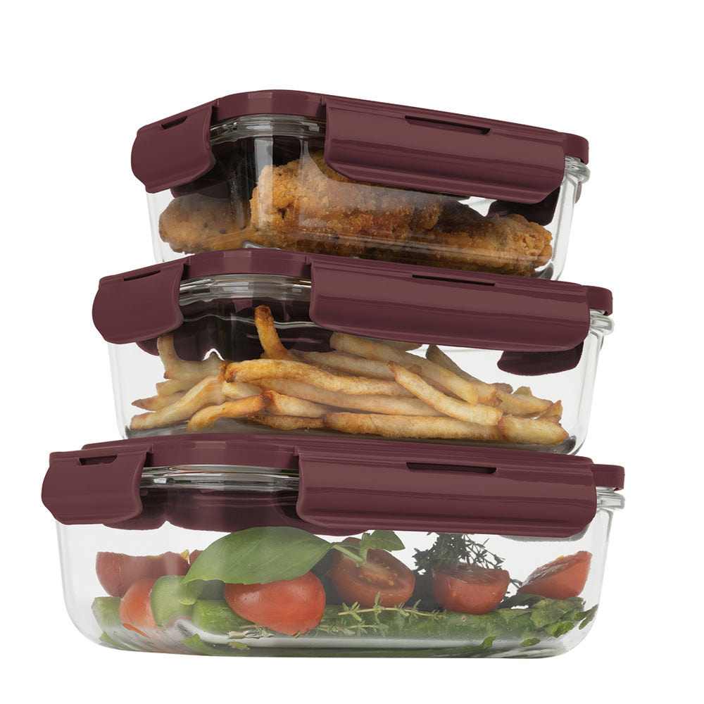 BerlingerHaus Glas Opbevaringsbokse Mat Bordeaux - 3-delt - 570 ml, 840 ml & 1.18 Liter