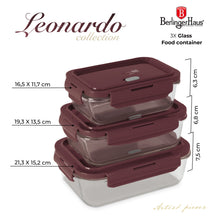BerlingerHaus Glas Opbevaringsbokse Mat Bordeaux - 3-delt - 570 ml, 840 ml & 1.18 Liter