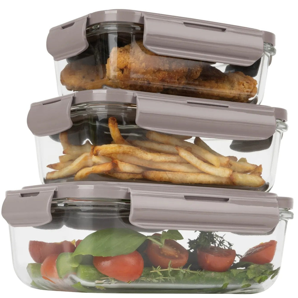 BerlingerHaus Glas Opbevaringsbokse Taupe - 3-delt - 570 ml, 840 ml & 1,18 Liter