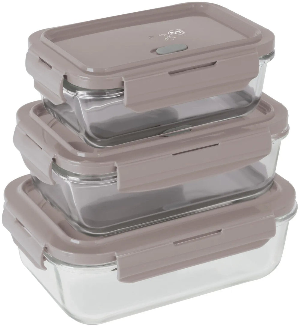 BerlingerHaus Glas Opbevaringsbokse Taupe - 3-delt - 570 ml, 840 ml & 1,18 Liter
