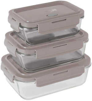 BerlingerHaus Glas Opbevaringsbokse Taupe - 3-delt - 570 ml, 840 ml & 1,18 Liter