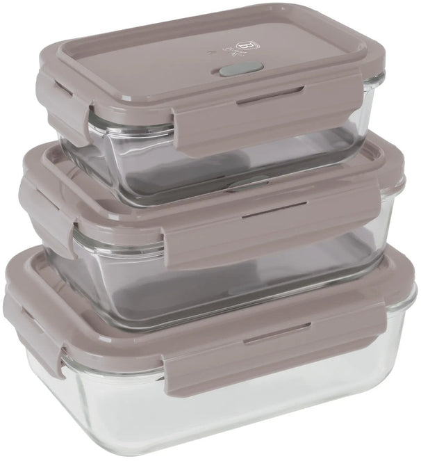 BerlingerHaus Glas Opbevaringsbokse Taupe - 3-delt - 570 ml, 840 ml & 1,18 Liter