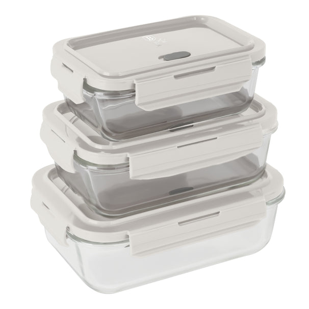 BerlingerHaus Glas Opbevaringsbokse Mat Creme - 3-delt - 570 ml, 840 ml & 1,18 Liter