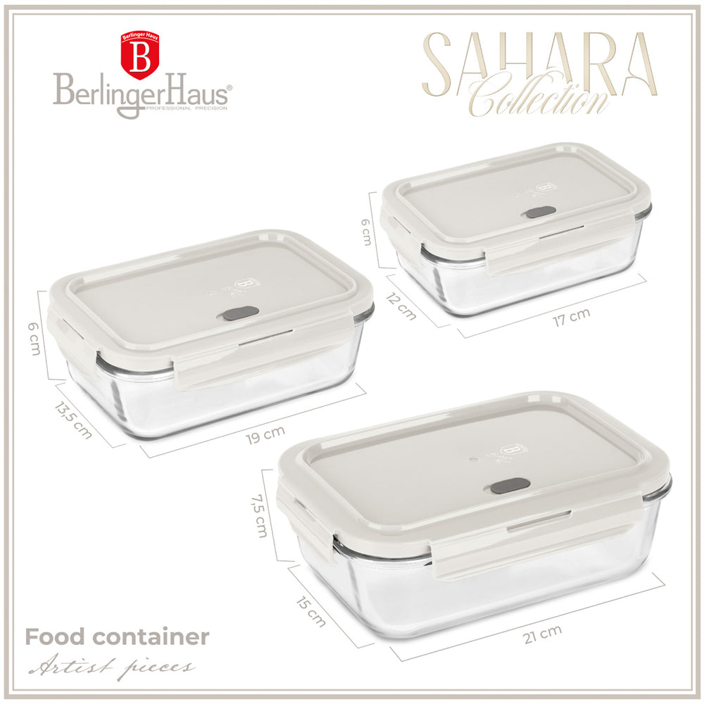 BerlingerHaus Glas Opbevaringsbokse Mat Creme - 3-delt - 570 ml, 840 ml & 1,18 Liter