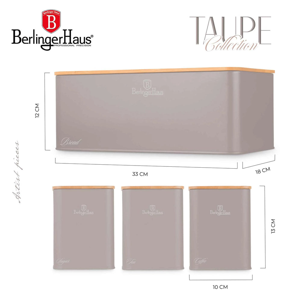 BerlingerHaus Brødkasse med Opbevaringsbokse Taupe - 4-delt
